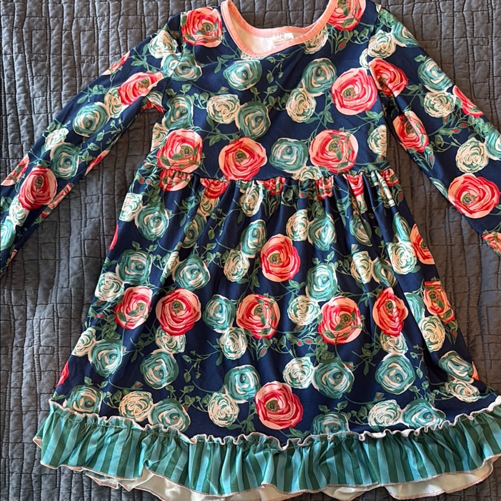 Source Unknown Orange Pleated Ruffled Sundress with Bishop Sleeves